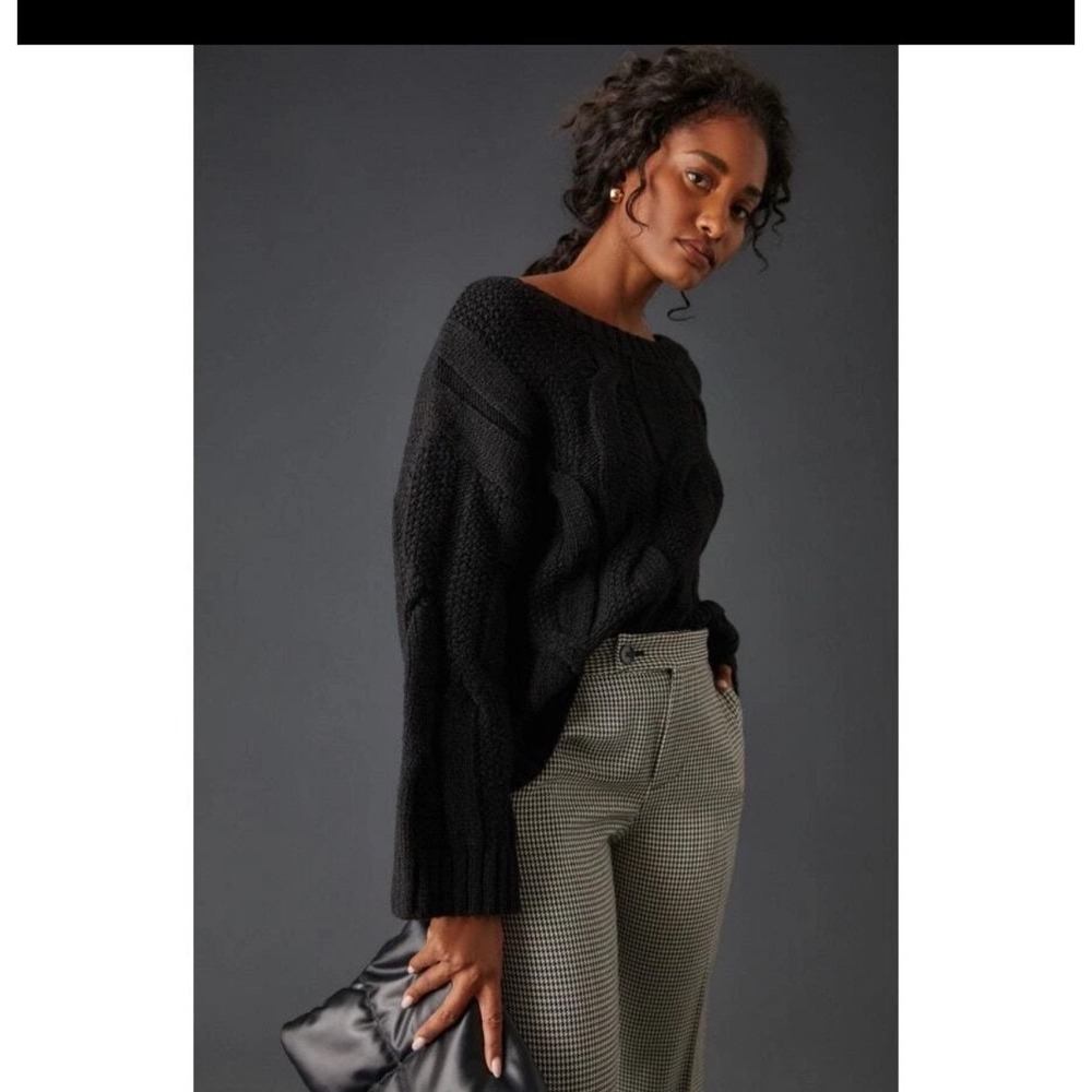 Maeve Anthropologie Black Cable Knit Sweater XXS Oversized Chunky Minimalist
